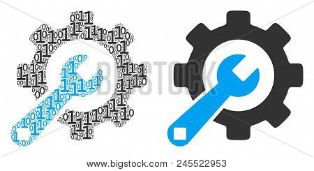 Service Tools Collage Icon Of One And Zero Digits In Different Sizes. Vector Digits Are Scattered In