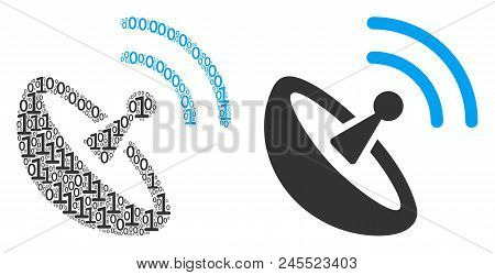 Space Antenna Collage Icon Of One And Zero Digits In Variable Sizes. Vector Digital Symbols Are Arra