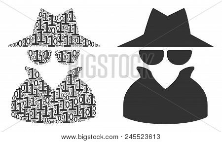 Spy Composition Icon Of One And Zero Digits In Various Sizes. Vector Digits Are Grouped Into Spy Com