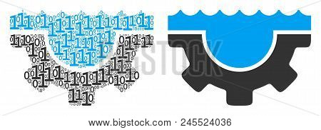 Water Service Gear Collage Icon Of Binary Digits In Random Sizes. Vector Digit Symbols Are Formed In