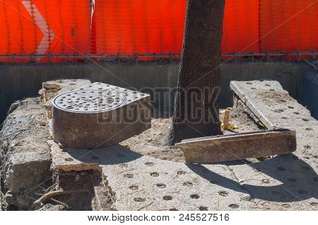 Take In Horizontal Format Of Some Culverts That Are Replaced On The Sidewalks Of Reforma Avenue Duri