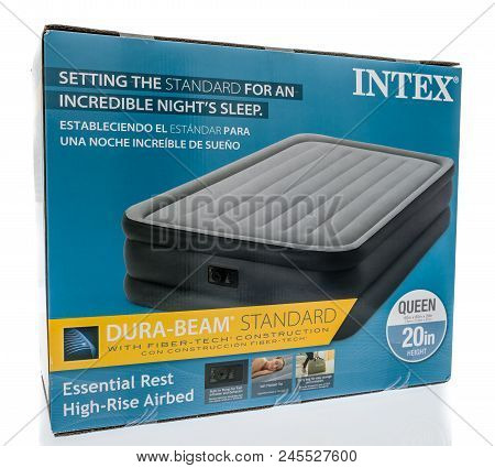 Winneconne - 7 June 2018: A Box Of Intex Dura Eam Air Mattress On An Isolated Background.