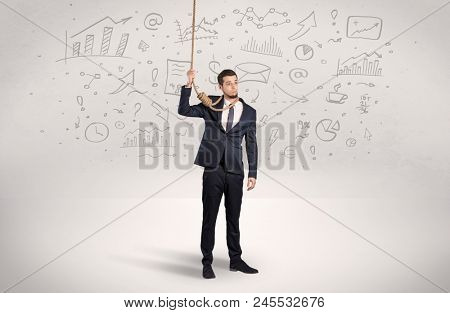 Young burnout businessman with flying documents concept