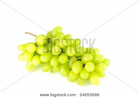 Green Fresh Grapes Isolated On White Backgroun