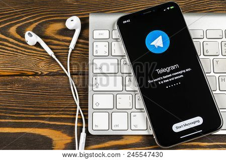 Sankt-petersburg, Russia, June 2, 2018: Telegram X Application Icon On Apple Iphone X Screen Close-u