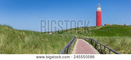 Panorama Of The Path Leading To The Lighthouse On Texel Island, Holland