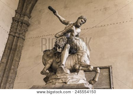 Statue Hercules And Nessus Made In 1599 In Loggia Dei Lanzi In Florence, Italy