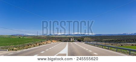 Panorama Of A Rural Highway In Castilla Y Leon, Spain