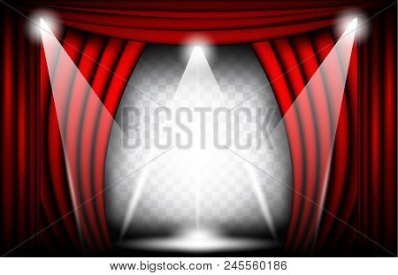 Close View Of A Red Velvet Curtain. Theater Background Vector Isolated Illustration, Teathre Stage W