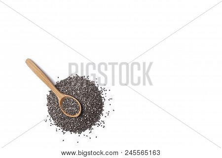 Minimalistic Composition With Chia Seeds On Table. Healthy Nutritious Food.