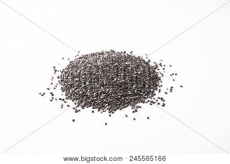 Minimalistic Composition With Chia Seeds On Table. Healthy Nutritious Food.