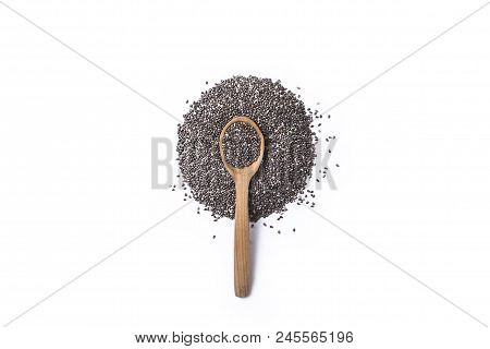 Minimalistic Composition With Chia Seeds On Table. Healthy Nutritious Food.