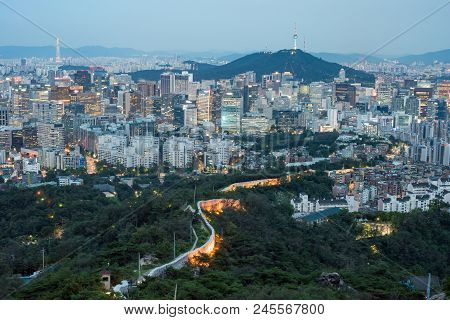 Nightview Of Seoul Downtown From Inwangsan Mountain