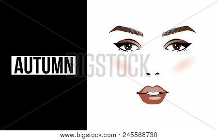 Face Makeup Autumn Type Of Female Appearance. Face Of Young Woman. Seasonal Color Analysis Palette. 