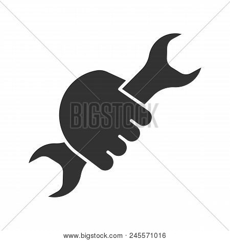Hand Holding Wrench Glyph Icon. Silhouette Symbol. Double Open Ended Spanner. Negative Space. Vector