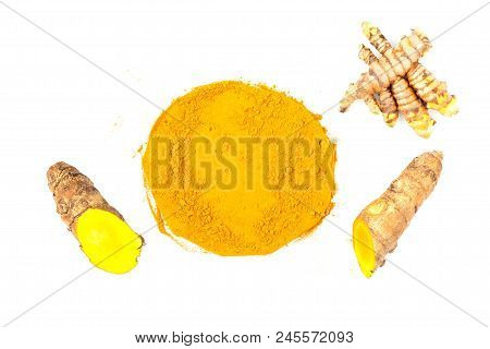 Turmeric Powder (curcuma) Isolated On White Background. Herbal