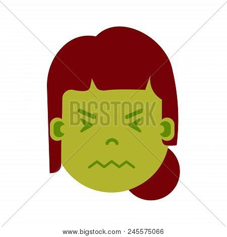 Girl Head Emoji Personage Icon With Facial Emotions, Avatar Character, Woman In Sickness Face With D