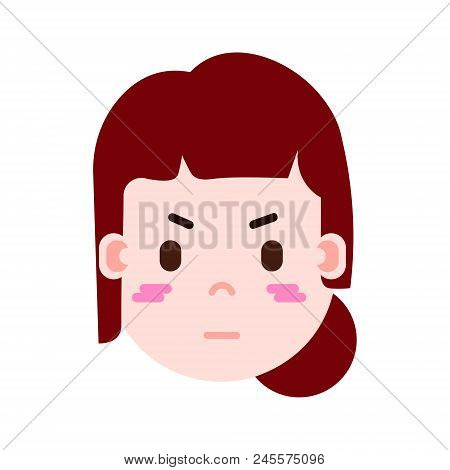 Girl Head Emoji Personage Icon With Facial Emotions, Avatar Character, Woman Embarrass Face With Dif