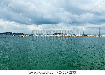 Morgat, France 29 May 2018 Panoramic Outdoor View Of Sete Marina Many Small Boats And Yachts Aligned