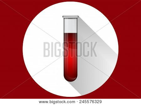 Vector Test Tubes Filled With Blood In A Wite Circle With Shaddow And Red Background