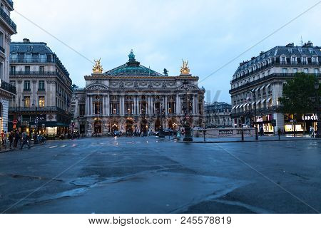 Paris, France 01 June 2018 Traffic Cars In Front Of Opera, Paris. The Palais Garnier Is A 1, 979-sea