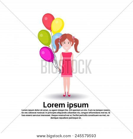 Girl Balloons Character Personage Female Template For Design Animation On White Background Full Leng