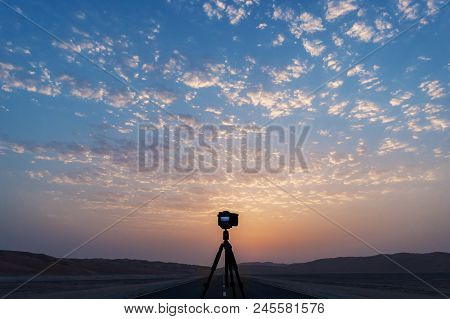 Sunset In Desert. Hot Day In Liwa Oasis.
