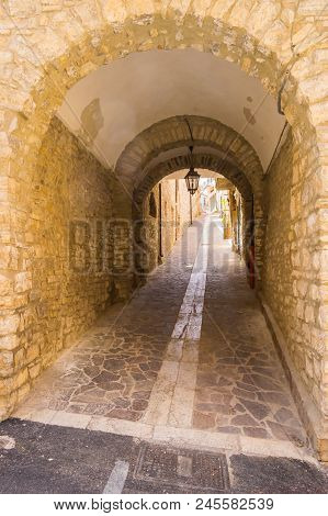 Passing Under Stone Arches To A Small Alley In The Town Of Vicari In Northern Sicily