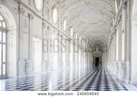 Venaria, Italy - June 27, 2014: Reggia Of Venaria Reale. View Of Galleria Di Diana In Venaria Royal 