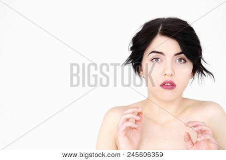 Emotion Face. Speechless Dumbstruck Taken Aback Dazed Woman Young Beautiful Brunette Girl Portrait O