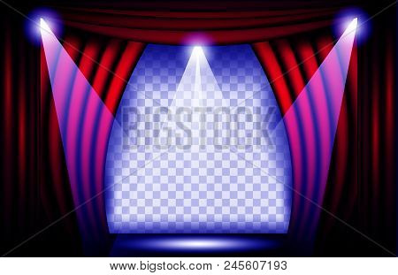 Close View Of A Red Velvet Curtain. Theater Background Vector Isolated  Illustration, Teathre Stage 