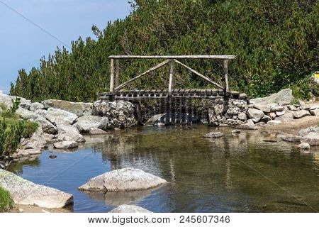 Landscape With Wooden Bridge Over Banderitsa River, Pirin Mountain, Bulgaria