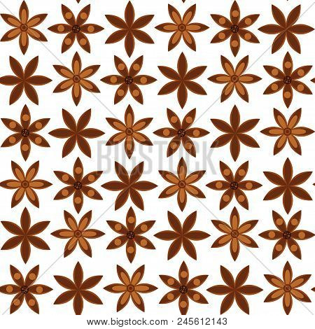 Vector Illustration. Seamless Background. Pattern With Anise Stars. Badian.
