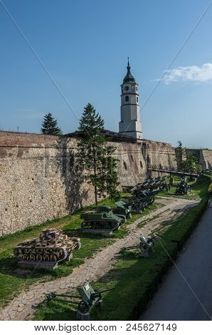 Belgrade, Serbia - April 30, 2018: Sahat Kula, The Clock Tower And Gate Of The Belgrade Kalemegdan F