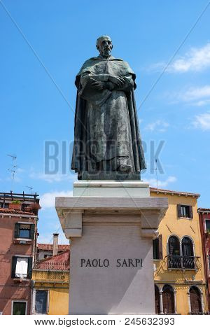 Venice, Italy - 08 May 2018: Venice, Italy - 08 May 2018: Statue Of Paolo Sarpi. Paolo Sarpi Is An I