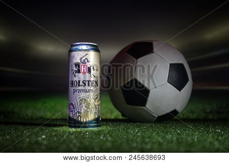 London, Uk - January 02, 2018: Aluminium Can Of Holsten Pils Beer On White Background.brewing Compan