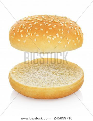 Hamburger Bread Or Bun Without Anything Isolated On White Background. Clipping Path