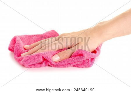 Microfibre Cloth In Hand On White Background Isolation