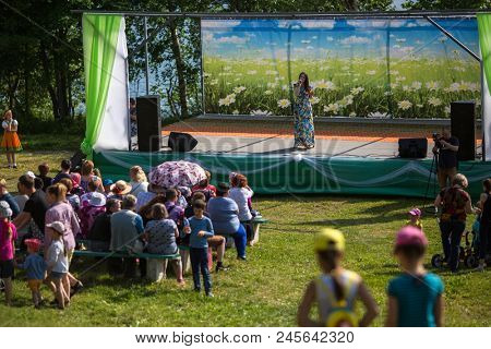 NIKOLSKIY / LENINGRAD REG, RUSSIA - JUN 16, 2018: During festival events dedicated to 69th anniversary of urban-type settlement Nikolskiy formation on the river Svir connecting Onega and Ladoga lakes.