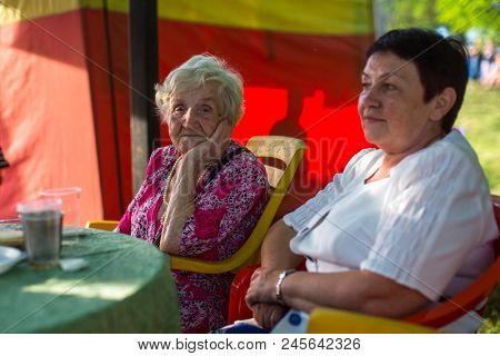 NIKOLSKIY / LENINGRAD REG, RUSSIA - JUN 16, 2018: During festival events dedicated to 69th anniversary of urban-type settlement Nikolskiy formation on the river Svir connecting Onega and Ladoga lakes.
