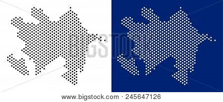 Pixel Azerbaijan Map. Vector Geographic Map On White And Blue Backgrounds. Vector Mosaic Of Azerbaij