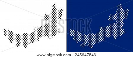 Pixel Chinese Inner Mongolia Map. Vector Geographic Map On White And Blue Backgrounds. Vector Mosaic