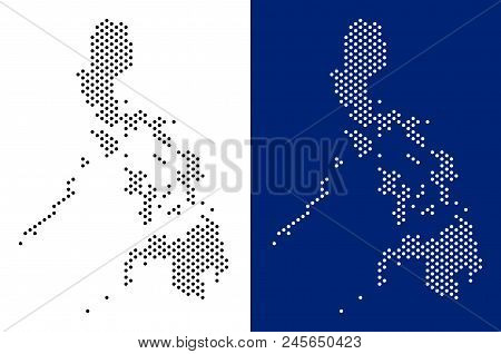 Pixel Philippines Map. Vector Geographic Map On White And Blue Backgrounds. Vector Concept Of Philip