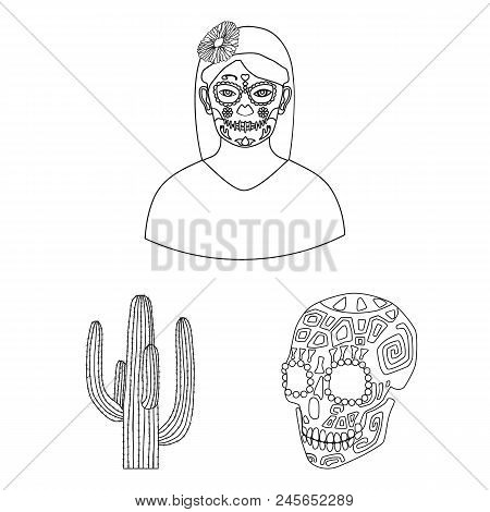 Country Mexico Outline Icons In Set Collection For Design. Mexico And Landmark Vector Symbol Stock  