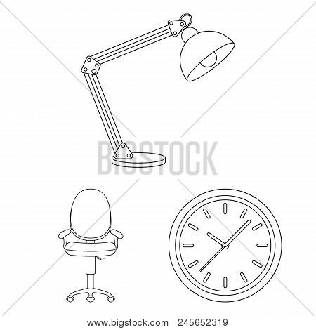 Interior Of The Workplace Outline Icons In Set Collection For Design. Office Furniture Vector Symbol