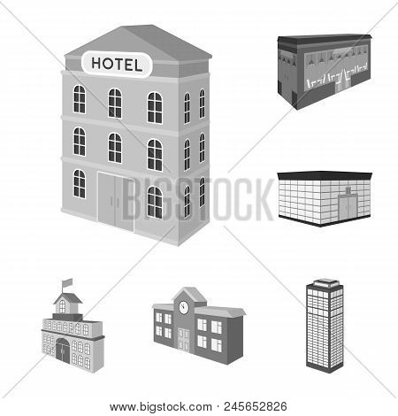 Building And Architecture Monochrome Icons In Set Collection For Design.the Building And Dwelling Ve