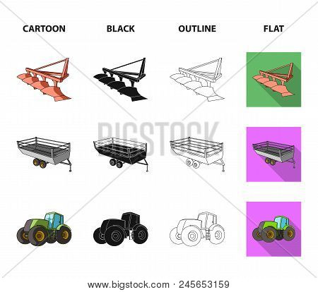 Plow, Combine Thresher, Trailer And Other Agricultural Devices. Agricultural Machinery Set Collectio