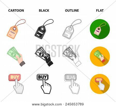 Hand, Mobile Phone, Online Store And Other Equipment. E Commerce Set Collection Icons In Cartoon, Bl