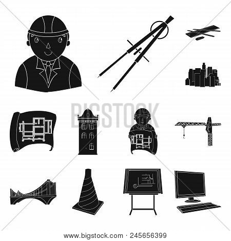 Architecture And Construction Black Icons In Set Collection For Design. Architect And Equipment Vect