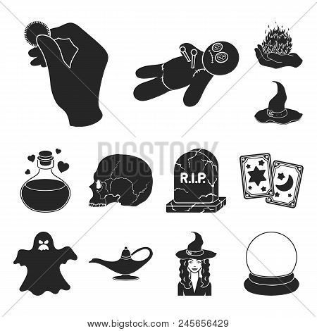 Black And White Magic Black Icons In Set Collection For Design. Attributes And Sorceress Accessories